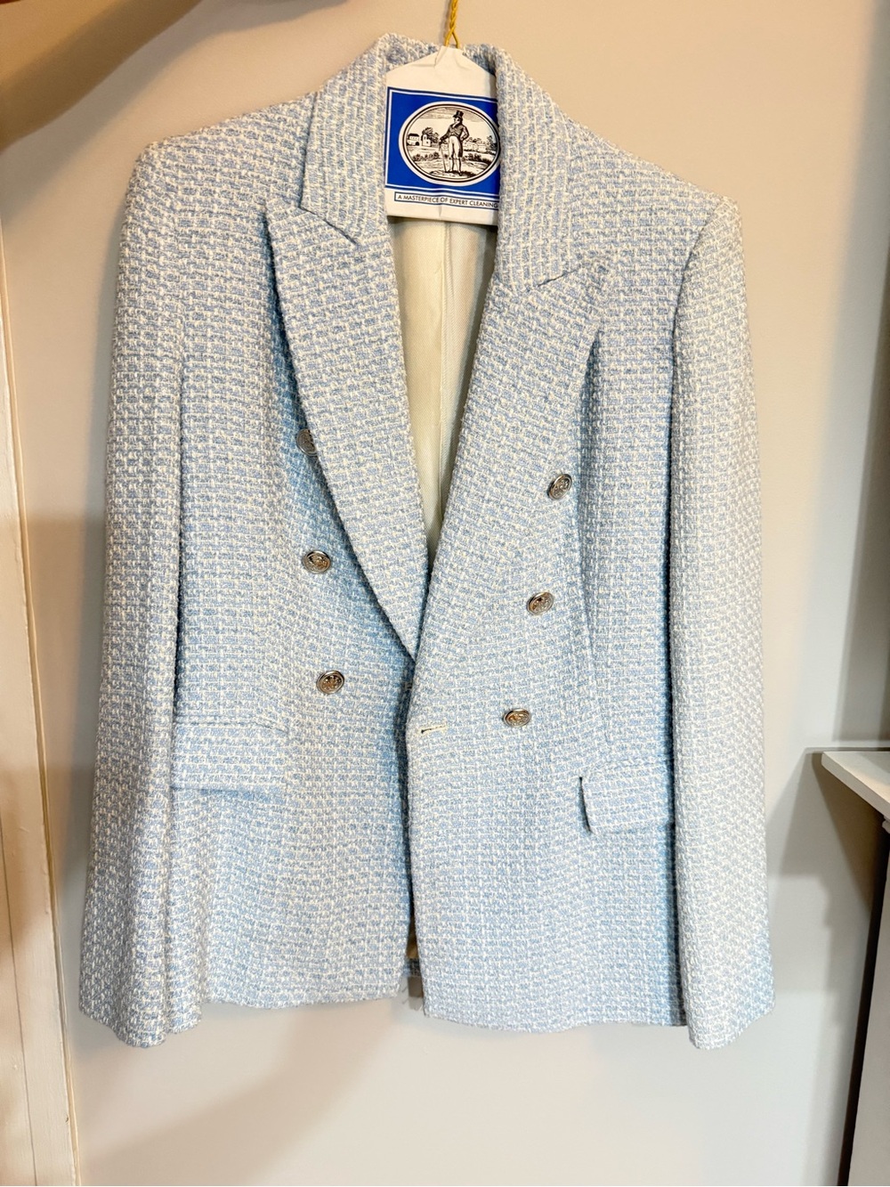 Zara Light Blue Tweed Double-Breasted Blazer